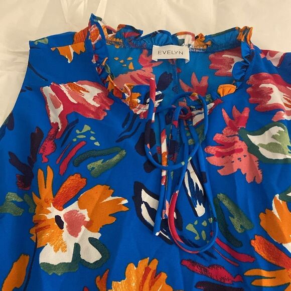 Evelyn Floral Blue Sleeveless Tiered Dress ladies Large - Picture 6 of 10